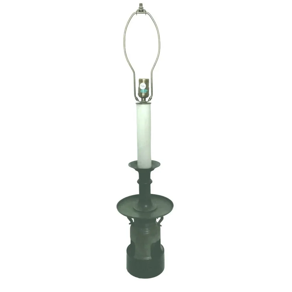 Colonial Style Candlestick Table Lamp Milk Can Green